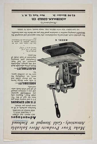 Photograph of Triumph brand metal stamping machine.