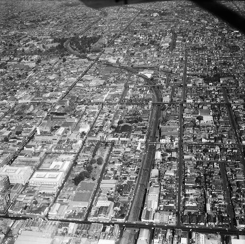 Monochrome aerial photograph of Prahan.