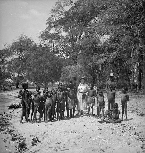 Mrs Barrett and Harry Makarralala with unidentified people, Milingimbi, Northern Territory, 1900-59.