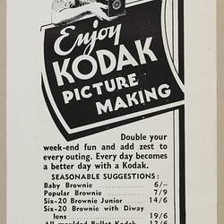 Leaflet - Kodak Australasia Pty Ltd, 'Enjoy Kodak Picture Making', 1930s