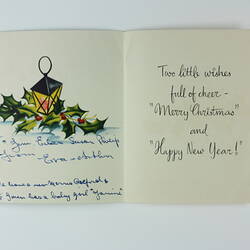 Christmas Card - Snowman, Eva & Arthur to James, Eileen, Susan & Phillip Leech,England, 1956
