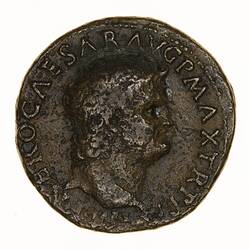 Coin - As, Emperor Nero, Ancient Roman Empire, 66 AD - Obverse