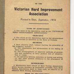 Booklet - Constitution of the Victorian Herd Improvement Association, Sep 1956, Page 1