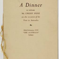 Programme - Kodak Australasia Pty Ltd, Mr Emery Huse Welcome Dinner, Sydney, 20 Feb 1939, Page 1