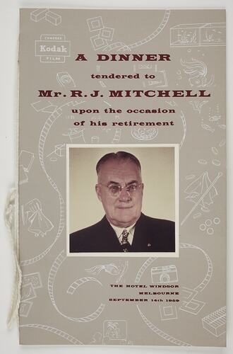 Programme - Kodak Australasia Pty Ltd, Mr R.J. Mitchell Retirement Dinner, Melbourne, 14 Sep 1959, Front Cover