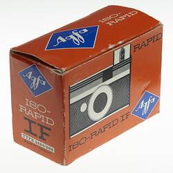 Side of orange cardboard box with image of camera.