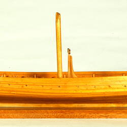 Starboard side view of ship model.