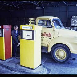 Kodak Australasia Pty Ltd, Refueling a Kodak Utility Truck, Coburg, circa 1970s