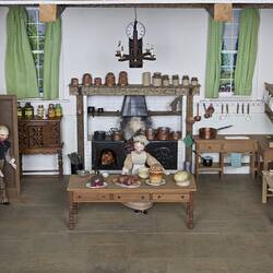 Dolls' House - F.A. Clemons, 'Pendle Hall', 1940s, Room 6, Kitchen, Furnished