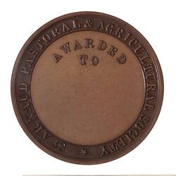 Medal - St Arnaud Pastoral and Agricultural Society Bronze Prize, c. 1880 AD