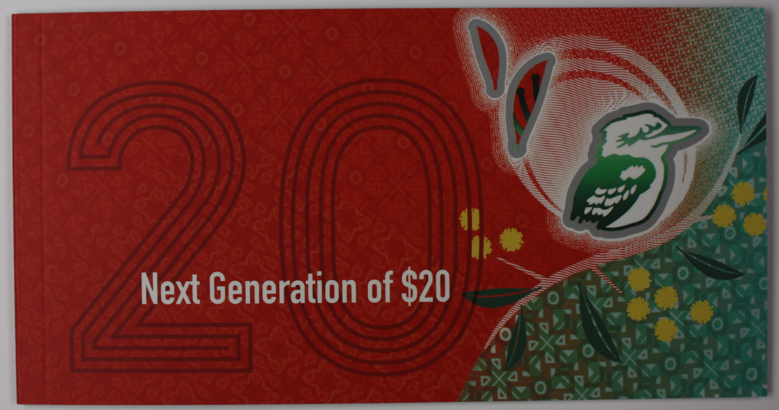 A close-up view of an uncirculated Australian 20 dollar polymer banknote.