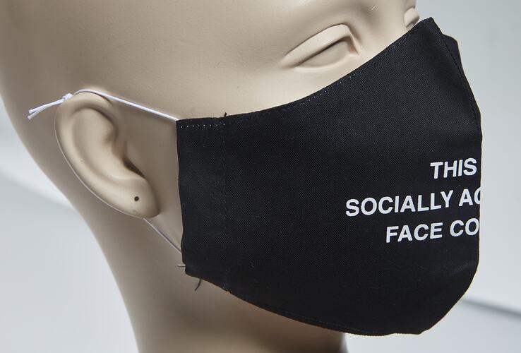 Face Mask - 'This Is A Socially Acceptable Face Mask', Large Black, Zurlia Istiviani Usman, EMAAN Store, Sydney Road, Coburg 2020