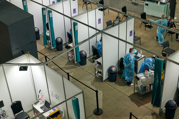 Vaccination Cubicals from Above, St Vincent's Vaccination Hub, Melbourne Museum, 23 Sep 2021