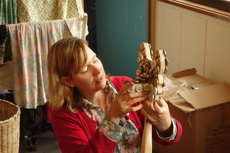 Woman working on lagerphone.