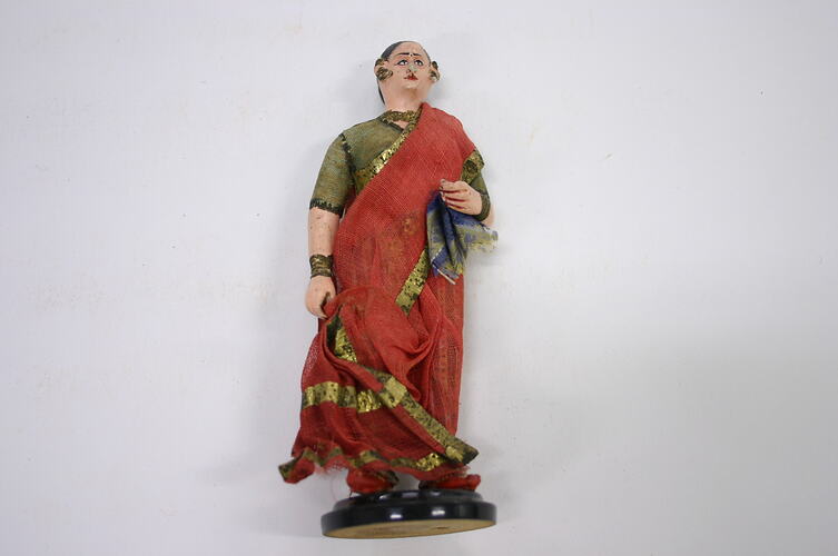 Indian Figure - Woman Wearing a Green & Red Sari, Clay, circa 1866