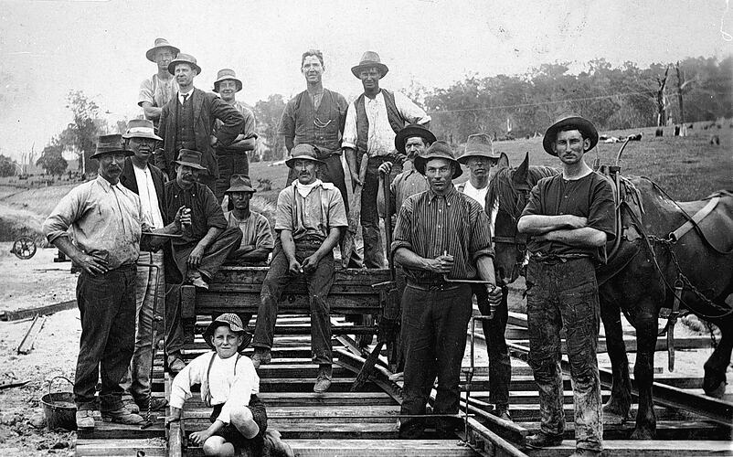 Construction gang, Bairnsdale-Orbost line, 1914.