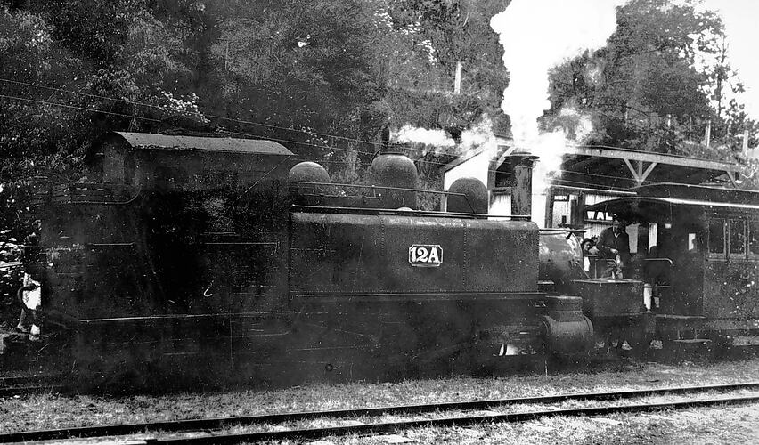 Train known as The Coffee Pot, Walhalla Station, pre 1945.