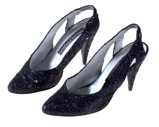 Pair of Shoes - Black Glitter and Rhinestone