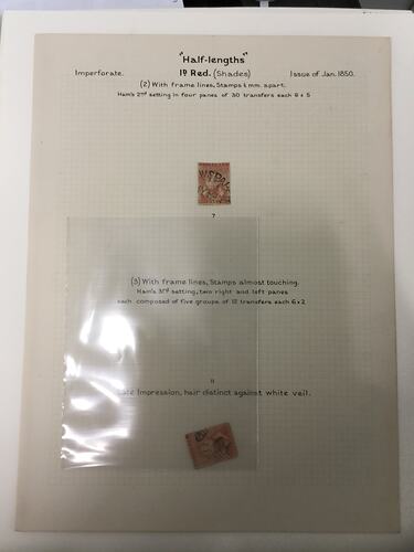 Page with two stamps and handwritten text