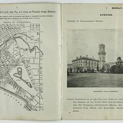 Printed double page of booklet,  in black and white with black and white photographs and illustrations.