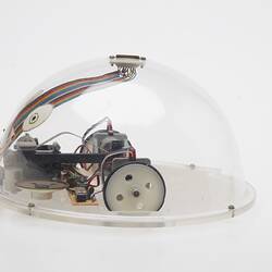 Clear dome containing computer components.