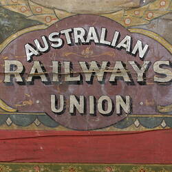 Australian Railways Trade Union. Banner, before treatment.