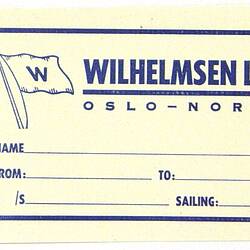 Baggage Labels - Wilhelmsen Lines, Travel Details, circa 1950s