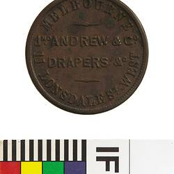 Token - Halfpenny, John Andrew & Co, Drapers, Melbourne, Victoria, Australia, 1862