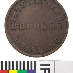Token - 1 Penny, Brookes, Ironmongers, Brisbane, Queensland, Australia, circa 1855