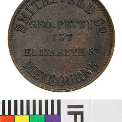 Token - 1 Penny, George Petty, Smithfield & Co, Butchers, Melbourne, Victoria, Australia, circa 1880