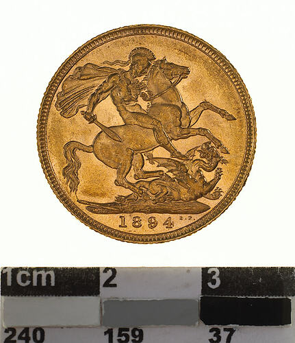 Coin - Sovereign, New South Wales, Australia, 1894, photographed by Museums Victoria
