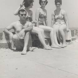Digital Photograph - Athanasia Papageorgiou & Her Siblings, Foreshore Wall At Albert Park Beach, late 1950s