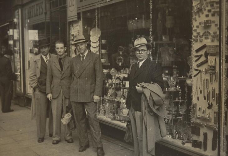 Digital Photograph - Four Men outside Shop on Elizabeth Street, Melbourne, 1951