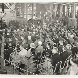 Photograph - Massey Ferguosn, HP Weber Speaking at the Official Opening of the Sunshine Foundry, Sunshine, Victoria, 1967