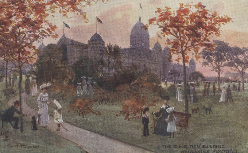Postcard - South West Facade, Exhibition Building, Wide Wide World Series, Melbourne, circa 1905-1906