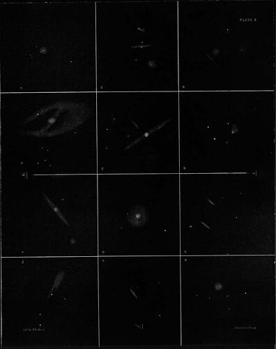 Lithograph - Plate 2, No. 8 - 19, Observations of the Southern Nebulae made with the Great Melbourne Telescope 1869 - 1885, Joseph Turner, circa 1875