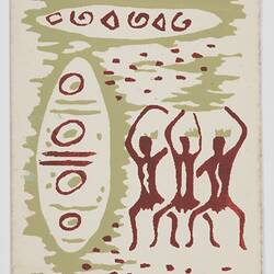 Greeting Card - Human Figures & Shields, Green & Brown, circa 1949-1955