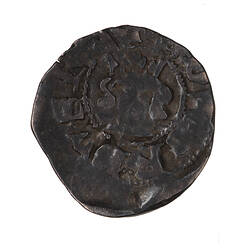 Coin, round, a crowned bust of the King facing; text around, + EDWARDVS REX A.