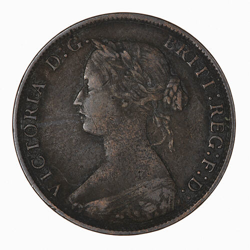 Coin - Halfpenny, Queen Victoria, Great Britain, 1872 (Obverse)