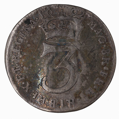 Coin - Threepence, William and Mary, Great Britain, 1692 (Reverse)