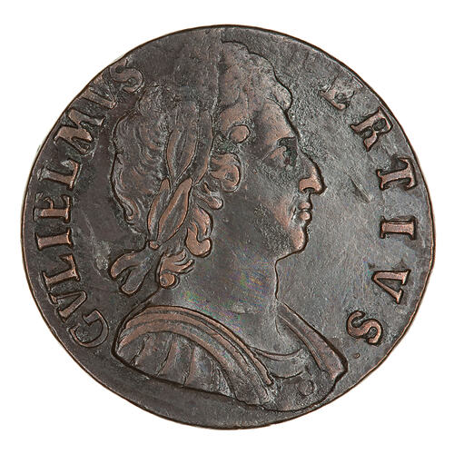 Coin - Halfpenny, William III, England, Great Britain, 1695-1698 (Obverse)