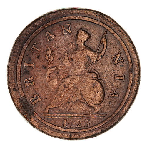 Coin - Halfpenny, George I, Great Britain, 1723 (Reverse)