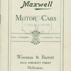 Descriptive Booklet - Wiseman & Barrett, Maxwell Motor Cars, circa 1912