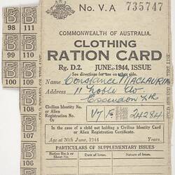Ration Card - Clothing, Issued to Constance Maclaurin, Commonwealth of Australia, Jun 1944