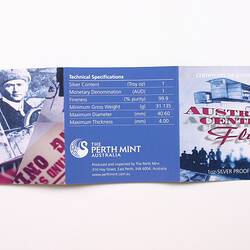 Paper leaflet unfolded, three panels; man in cockpit, white printed text on blue, biplane flying over crowd.