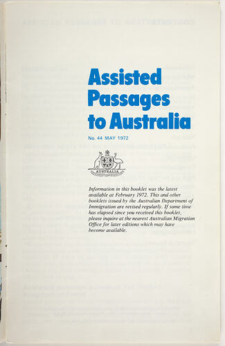 Booklet - Assisted Passages to Australia, 1970s