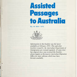 Booklet - Assisted Passages to Australia, 1970s