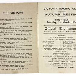 Racing Programme - VRC, St Leger Stakes, Flemington, 01 Mar 1930