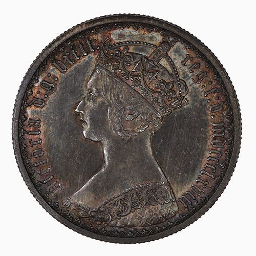 Coin - Obverse, Florin, Queen Victoria, Great Britain, 1868