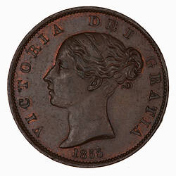 Coin - Halfpenny, Queen Victoria, Great Britain, 1855 (Obverse)